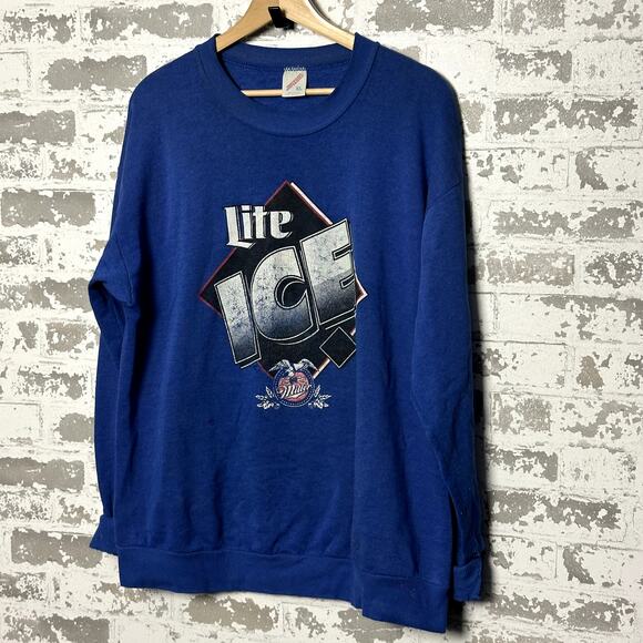 Vintage Beer Sweatshirt Size large Miller Lite ICE 90s Distressed - Picture 2 of 8